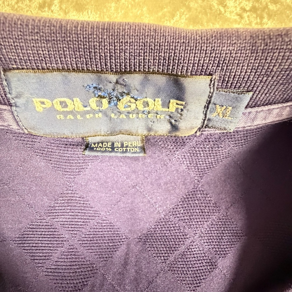 Polo Golf Ralph Lauren Polo Shirt Mens XL Purple Good Argyle Diamond Jacquard - Picture 3 of 5
